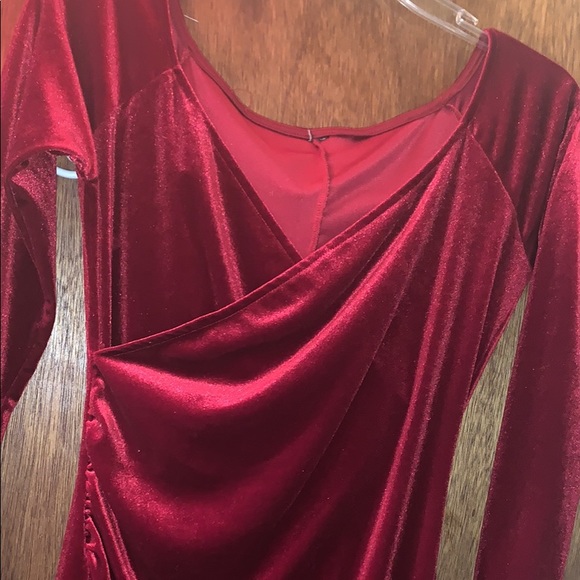 Burgundy Velvet Prom Dress - Picture 2 of 5